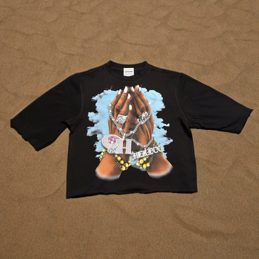 HERIXX PRAYING HANDS JEWELRY BLACK CROP CREW