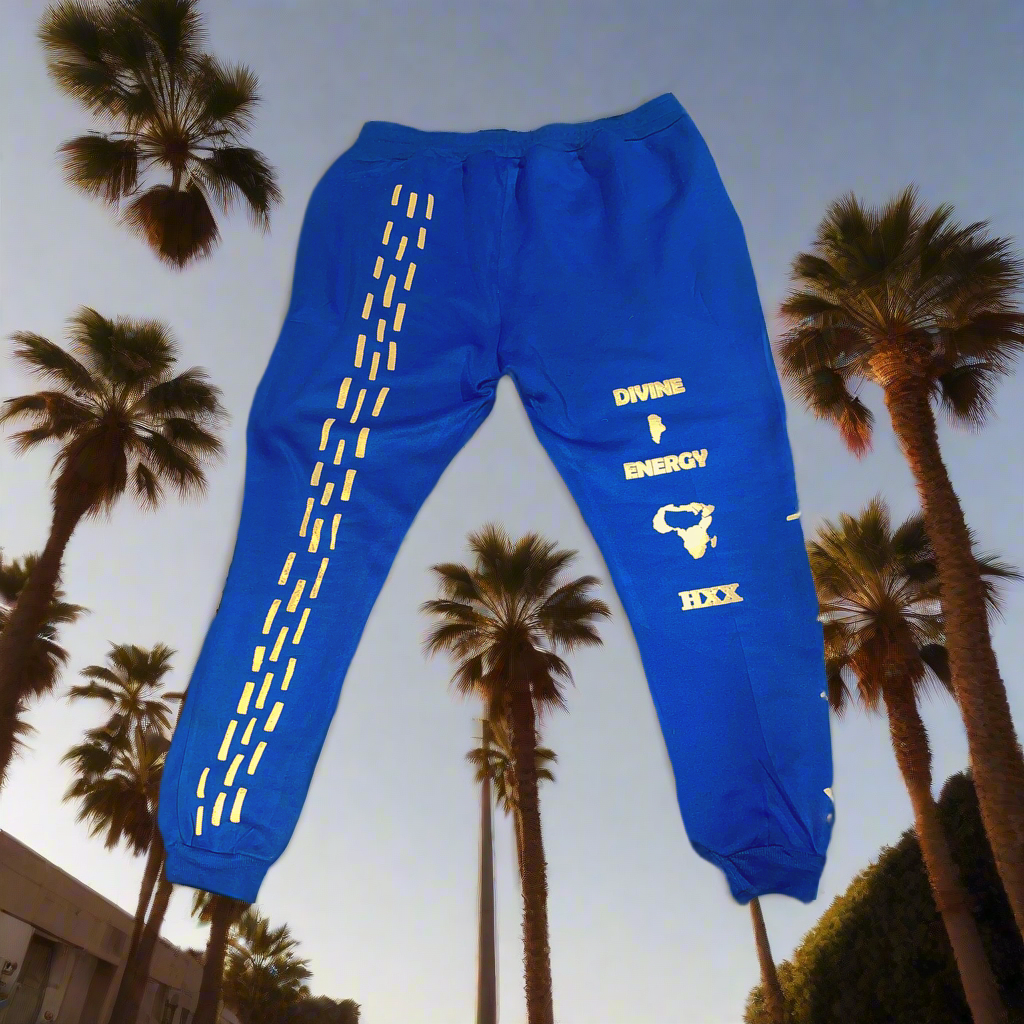 Artisan-Crafted Blue Cotton Sweatpants Featuring Unique Handmade Design