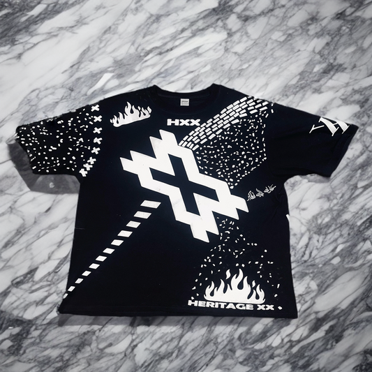 Heritage XX Black T-Shirt with HANDMADE Tribal Tattoo Puff Graphics